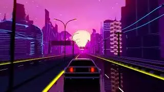 Driving In Retro Futuristic Neon City Screensaver