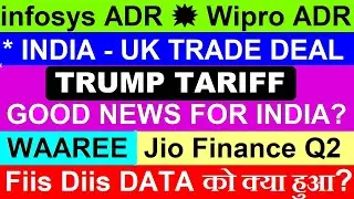 Trump Tariff: Good News For India?😊🔴 Infosys ADR🔥Wipro ADR🔴 Jio Finance Q2🔴Fiis Diis🔴 India UK Trade