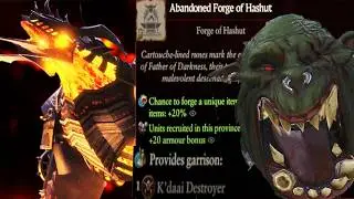 Abandoned Forge of Hashut Unusual Location Gives K'daai Destroyer Unit + Permanent +20 Armor Bonus