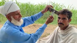 ASMR Hard Beard Shaving No Razor Blade🚫 Just Pice Of iron🔥 With Barber Old 😱