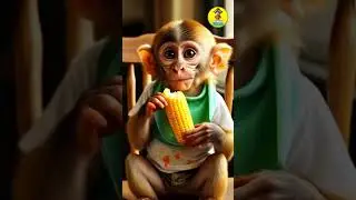 Cute baby monkey eating corn😄❤️