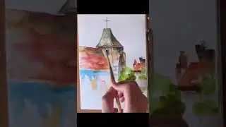 Watercolor Painting Church | Old Church | Short Video #shorts