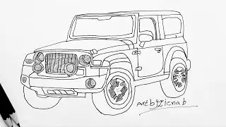 Realistic Jeep Sketch | Black Pencil Drawing | Step by Step Art Tutorial