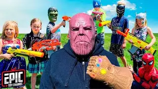 Avengers Hero Kids Battle Thanos - Nerf Showdown  Kids Parody