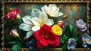Calm Vintage Flowers | 4K Floral Art  with Golden Frame | Silent Background