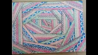 Easy zentangle art- colorful - Repeating designs - Doodle - Mandala - 3D
