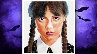 Drawing WEDNESDAY ADDAMS - Jenna Ortega | Drawdope 🕷️