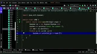 how to display the multipliction table vertically from 1 to n ||how to display opposit table in java
