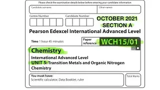Pearson Edexcel International A level chemistry unit 5 October 2021 Section A