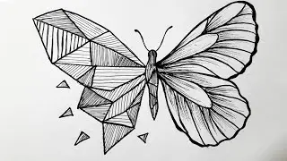How To Draw Butterfly Easy || Butterfly Geometric Art Drawing