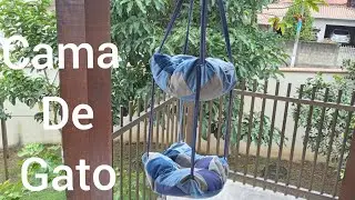 Cama de gato suspensa,  com Jeans velhos, passo à passo.