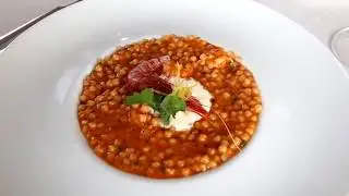 Fregola gambero rosso limone candito e stracciatella - Ricetta Leonardo Trulli Resort