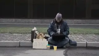 Poor Man On Laptop Stock Video