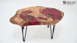 CLUBTISCH - Eichenholz und rotes Premium-Epoxidharz