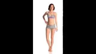 Reebok Sano Olivia Striped Side Shirred Boyshort | SwimOutlet.com
