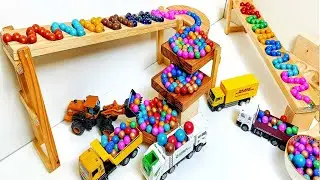 Marble Run ASMR Race ☆ HABA Slope & Dump Truck Excavator Ambulance Forklift Garbage Truck Tractors