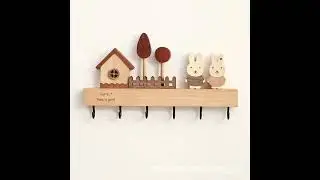 Non perforated wood key hook on the wall,clothes and hat hook behind the entrance door,storage rack