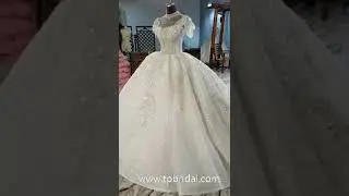Ball gown wedding dress high neck cap sleeve bridal gown