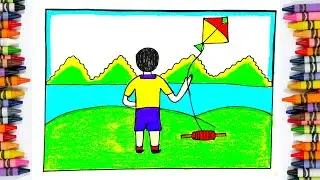 How To Draw Kite Flying Festival Scenery Easy Steps| Indian Festival Makar Sankranti Special Drawing