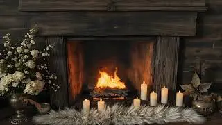 Cozy fireplace crackling with flower arrangement. 4k TV screensaver for Relax, Sleep, Study, Enjoy