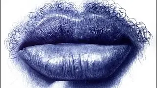 Ballpoint pen hyperrealism of the lips