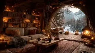 Cozy Snowy Cabin Library ❄️ 3 Hours of Soothing Piano & Fireplace Ambience