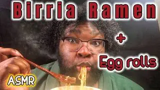 Birria Ramen & Egg Rolls Mukbang ASMR | No Talking | Pure Eating Sounds 😋