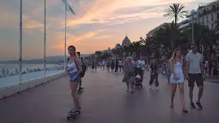 Walking Nice, France - Beach Promenade at Sunset