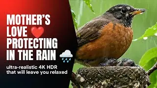 Ultra-Realistic 4K HDR | Mother Bird Protecting Chicks in Nest During Rainfall 🌧️