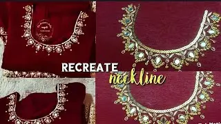 Mirror & dabka work neckline embroidery design Step-by-step tutorial | Aari work 