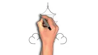 Easy to draw Temple surrounded by mist drawing image step by step