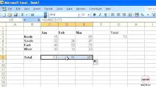 Excel 2003: AutoSum (works in all versions including 2007, 2010, 2013, 2016)