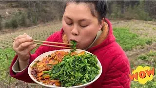 Village Girl Preparing a Light Cauliflower and Carrot Meal in the Countryside