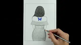 Easy Pencil Sketch of a Girl with Blue Butterfly Tattoo | Step-by-Step Drawing
