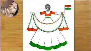 Republic Day Drawing easy | 26 january drawing for kids | how to draw a girl holding Indian flag 
