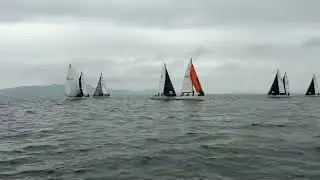 Clean gybe set by Motorcycle Irene (white spinnaker)