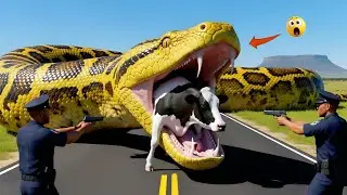 Brave Heroic Rescue Team Saves Innocent Mother Cow from Giant Python's Attack 🐍