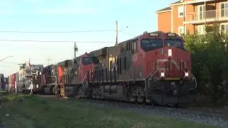 Newly Rebuilt SD75IACC 8340 Trails on a Big Stack Train CN 120 Rolling thru Downtown Moncton, NB