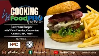 Pastrami Burger with White Cheddar, Caramelized Onions & BBQ Mayo