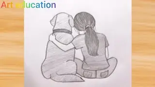 How to draw girl with dog for beginners step by step #step by step art tutorial 