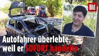 Ersthelfer rettet Autofahrer vor sicherem Flammentod