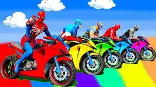 🐱&zwj;SPIDER MAN! on Motorcycle VS spider-shark! in Spiral Bridge Stunt Rid