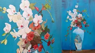 How to draw flowers with vase| Acrylic painting for beginners| step by step tutorial.