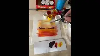 МК по живописи. Осенний пейзаж на закате.