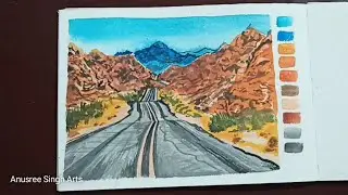 How to paint scenery using gouache paints. Gouache painting. Anusree Singh Arts.