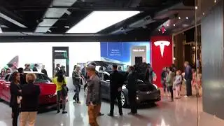 Tesla Model 3 makes store debut in Century City, Los Angeles.