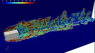 SPH Turbulent Flow Past a Cube  at Re = 10,000 - Vorticity Magnitude