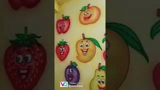 #playschoolwallpainting  Fruits and Vegetables Cartoon Wall Art, School Wall Art Painting 9849938885