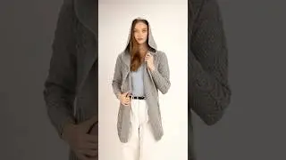 ML116-103 Merino Wool Aran Leaf Stitch Hooded Coat | ShamrockGift.com