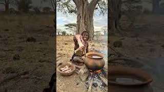 Hadza Tribe Life: Boiling Meat in a Clay Pot 🥘! #tribalcooking  #tribalfeast